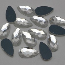25 Clear Faceted Teardrop Flatback Glass Crystal Rhinestone Gems 12X22mm No Hole