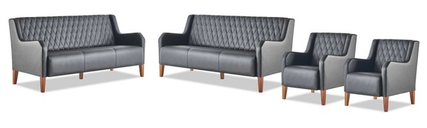 Ledersofas Sofagarnituren-Set 3-Sitzer Sessel Schwarz Leder Holz Modern-image