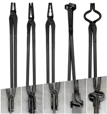 Blacksmith Tongs Set - V-Bit, Flat, Blade, Square Jaw, Wolf Jaw Tongs (5PCS)