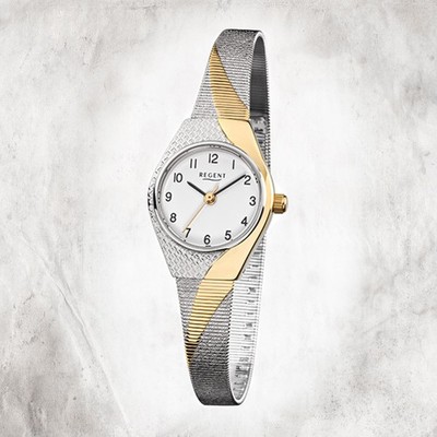 Regent Stahl Damen Uhr F-746 Quarzuhr Armband silber gold URF746