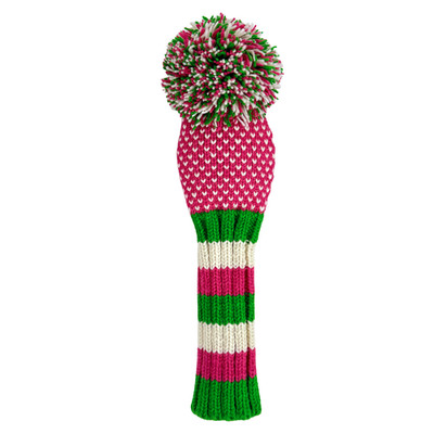 Pink, Lime, and White Chevron knit wool driver golf headcover by Sunfish