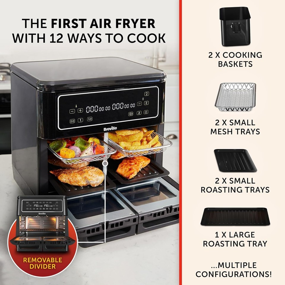 Breville Flexi Air Fryer Digital Dual Air Fryer Oven 11L Fry Bake Grill VDF130 eBay