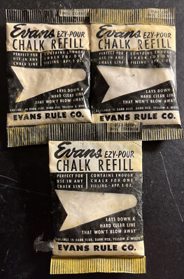 Lot Of 3 Pouches Vintage Evans EZY-Pour White Chalk Refills For Chalk Lines NOS!