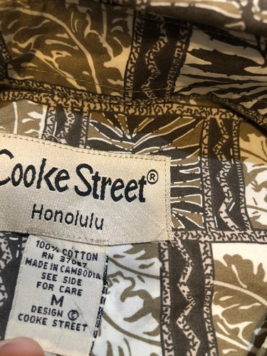 Cooke Street Hawaiian Button Up Vintage Shirt 100% Cotton Brown and Army Green M - Picture 6 of 6