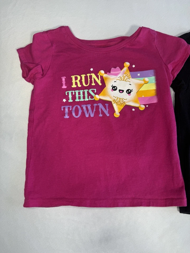 Juego de 2 camisetas manga corta The Children’s Place rosa estrella negra niñas 2T Foto 2 de 4