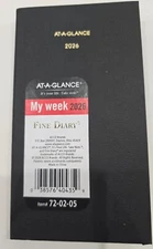 AT-A-GLANCE 2026 Weekly & Monthly Fine Diary Pocket Size 3" x6" Hardcover 720205