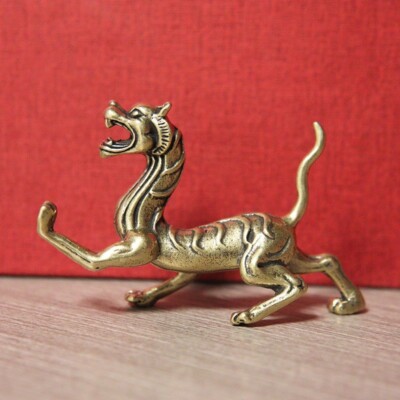 Solid Brass Beasts Dragon Statue Tiger Figurine Tea Pet Ornament Miniature Toy