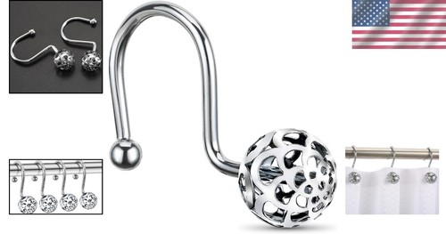 Bling Silver Shower Curtain Rings - Durable Anti-Rust Design, 12 Hooks Included - Picture 2 of 9