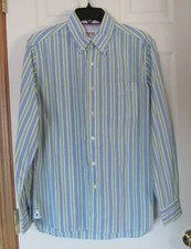 NWT Men's STAFFORD PREP Cotton Blue  Green STRIPED DRESS SHIRT, Size Small
