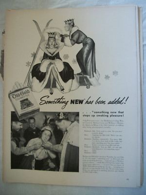 VTG 1942 Original Magazine Ad Old Gold Cigarettes WW2 BW King & Queen