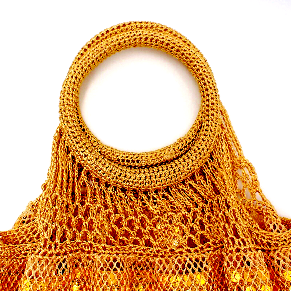 Gap Womens Mesh Handbag Sequin Gold Carry Bag Clutch Tote eBay