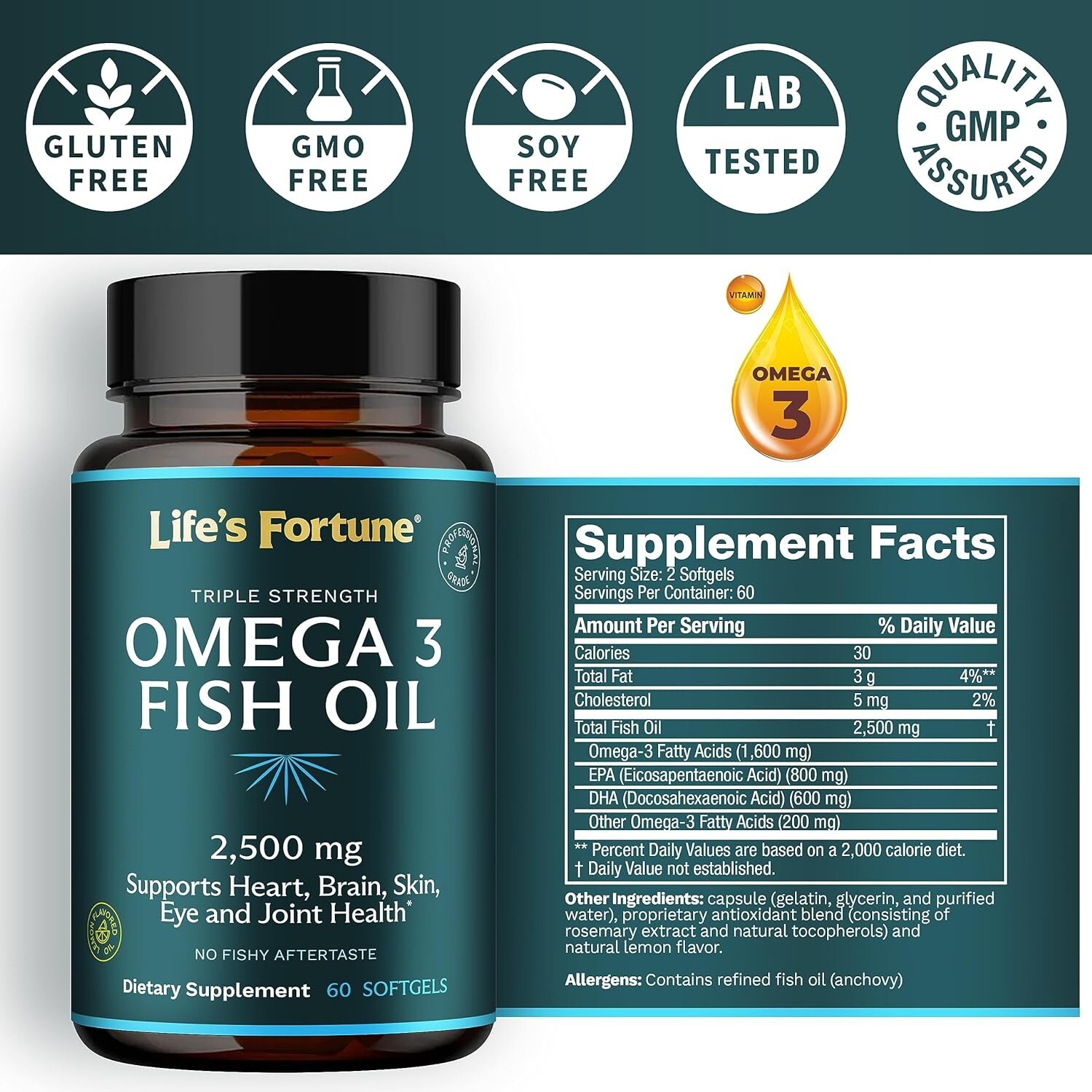 Lifes Fortune Ultra Pure Meg3 Omega3 Fish Oil 2,400 mg, 120 Softgels