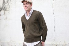 Vintage 80s Czech army brown V neck jumper sweater pullover sweatshirt military