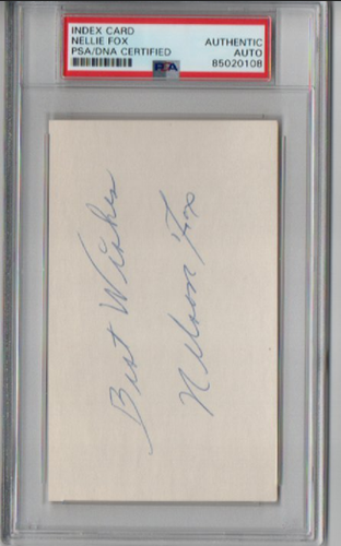 Nelson Fox Signed Auto Index Card PSA Certified
