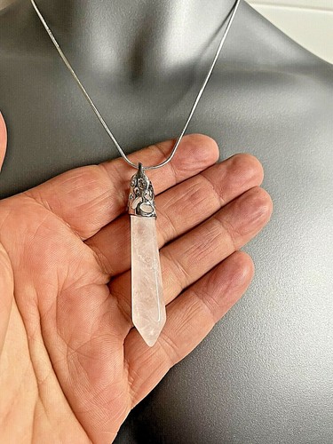 Clear Quartz Chakra Crystal Gemstone Pendant Reiki Necklace silver + card - Picture 2 of 8