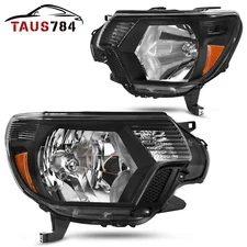 Headlights Assembly For 2012-2015 Toyota Tacoma Black Housing Amber Headlamps