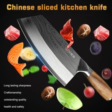 8in Asian Chef Knife Kitchen Butcher Damascus Cleaver Chopping Meat Beef Tool US