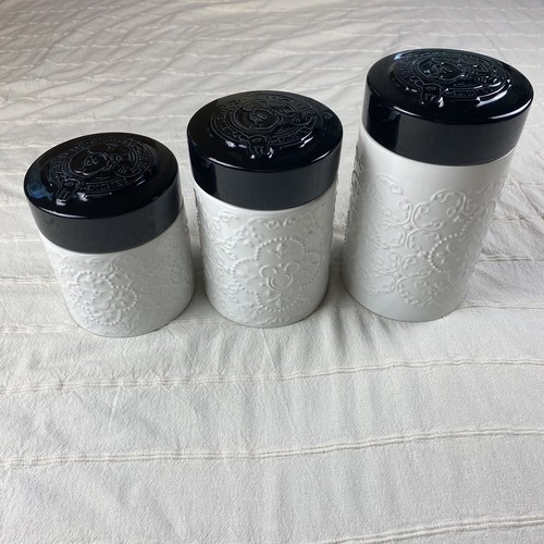 Disney Parks Mickey Mouse 3 Piece Canister Set - Embossed Black & White