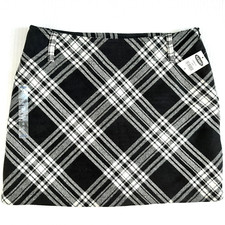 NWT Vintage Old Navy Women's Mini Skirt Size 2 Black Off White Plaid Wool Blend