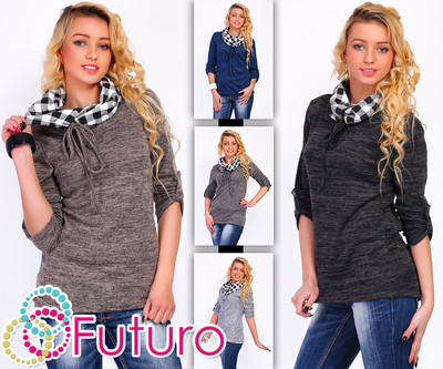 Damen Elegant Pullover Schottenkaro Wasserfallausschnitt 3/4 Ärmel Oberteil Sweat Tunika Größe 8-12 W6