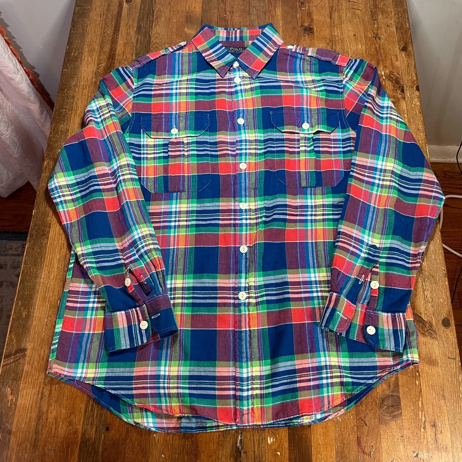 Polo Ralph Lauren Shirt Mens XL Blue Plaid Button Up Casual Preppy