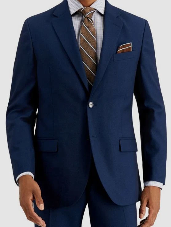 Men's Blue Textured Regular Fit Suit Jacket