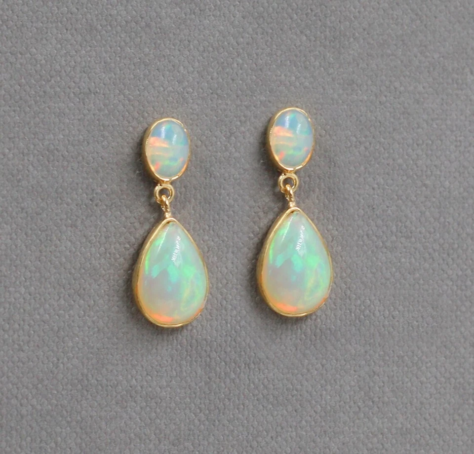 Ethiopian Fire Opal Earring, Gold Plated 925 Sterling Silver, Party Wear Jewelry - Image 4 of 4
