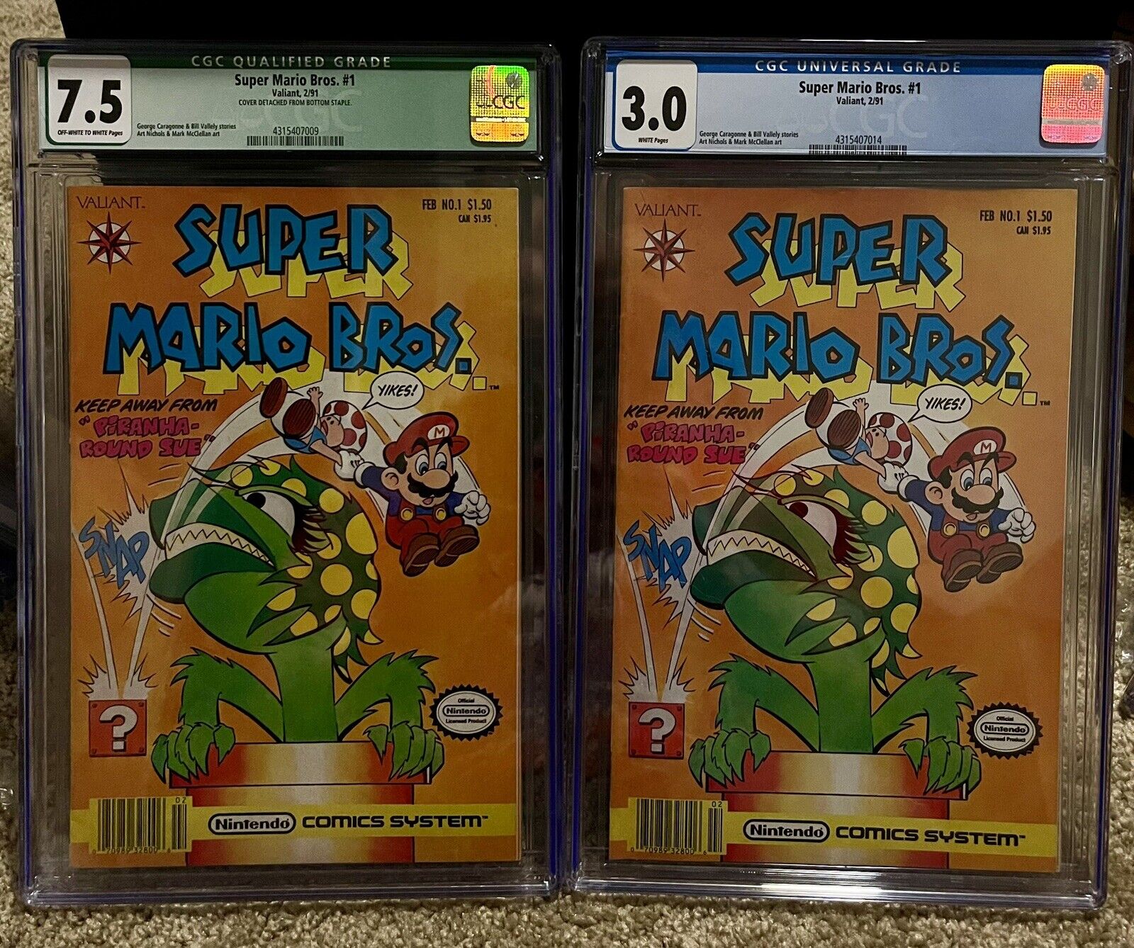 TWO Super Mario Bros #1 Valiant Comic Books graded By CGC