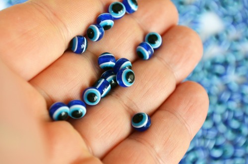 Blue Evil Eye Beads From Turkey Set Of 100 - 6 mm Navy Blue Round Beads Hamsa - Picture 5 of 8