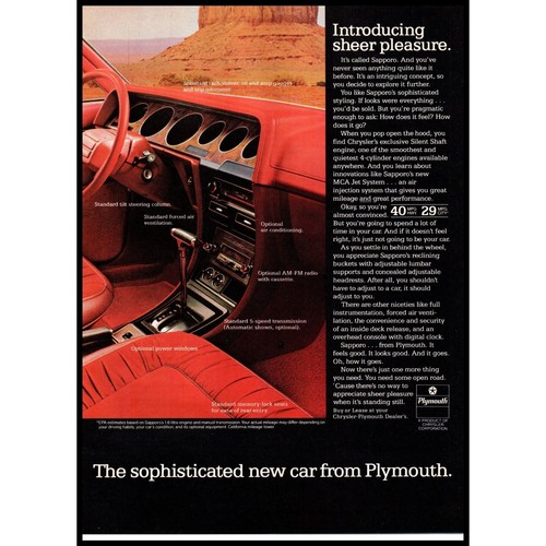 1978 Plymouth Sapporo 2 Door Vintage Print Ad Japanese Compact Car 70s Wall Art - Picture 3 of 3