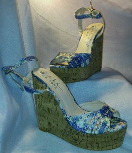 blue floral wedges