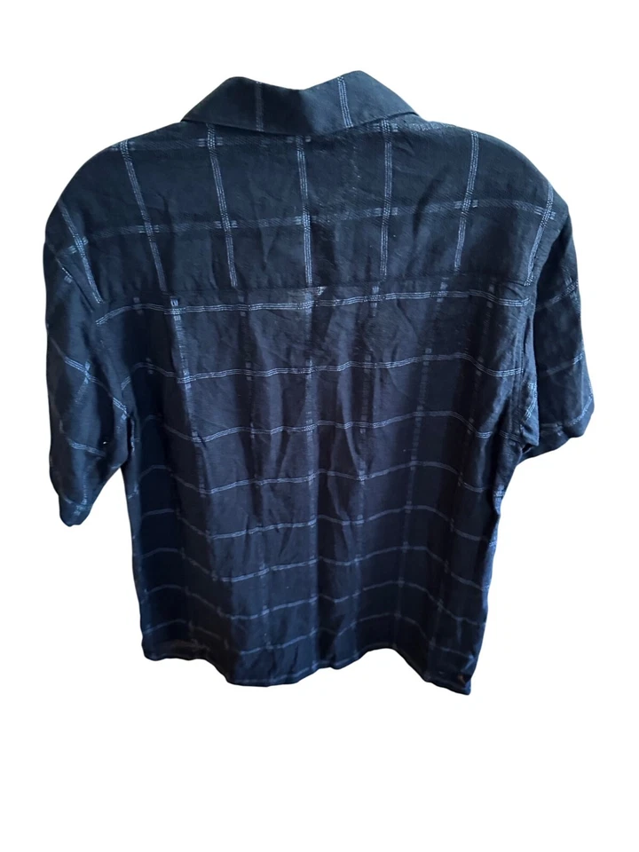 Camisa Marc Edwards Mezcla de Lino Negra A Cuadros Manga Corta Abotonada Talla S Foto 2 de 4