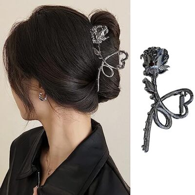Flower Hair Clips Metal Black Hair Claw Clip No-slip Large  display picture 1