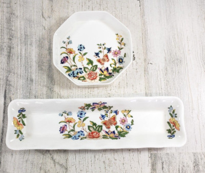 Aynsley Cottage Garden Individual Butter Dish & Mint Tray Bone China