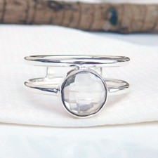 Natural Clear quartz Ring 925 Sterling Silver Rock Crystal Ring Handmade-HR113