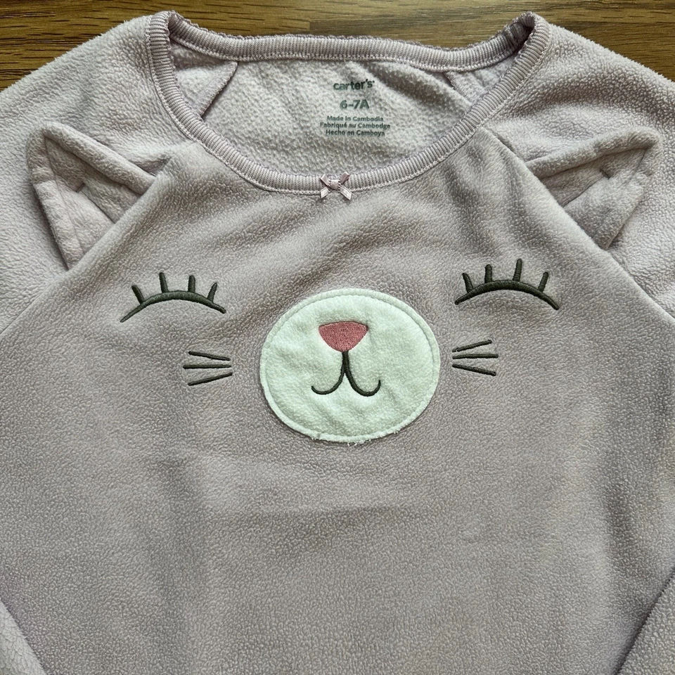 Camisón Carter’s Niñas Talla 6-7A Manga Larga Vellón Lavanda Orejas de Gatito Usado en Excelente Condición! Foto 4 de 4