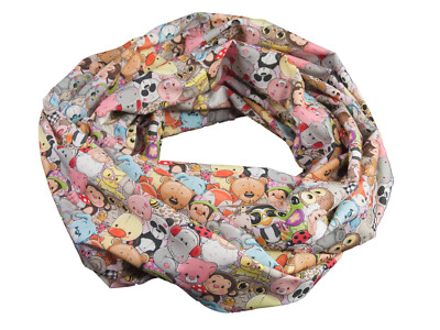 Damen-Loopschal Tiere Kuscheltiere grau bunt ca. 25 cm x 140 cm - 100% Baumwolle