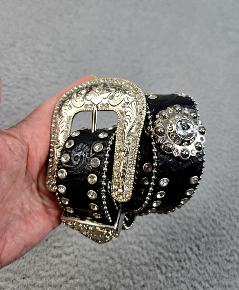 Cinturón Blazin Roxx Mujer Cuero Negro Estrás Rodeo Bling Vaquera Tachuela Mediana Foto 3 de 4