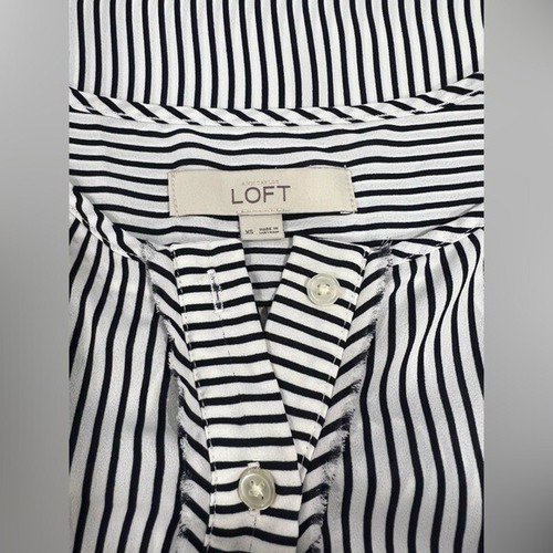 LOFT Petite Striped Ruffle Trim Henley Shell Top Size XS - Picture 3 of 3