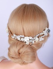 Bride Wedding Crystal Hair Vine Gold Silver Flower Leaf Headband Bridal White...