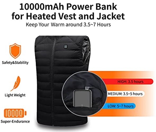 CORTEC Unisex Heating Vest USB Charging Electric Heated for Winter-SIZE L  BLK