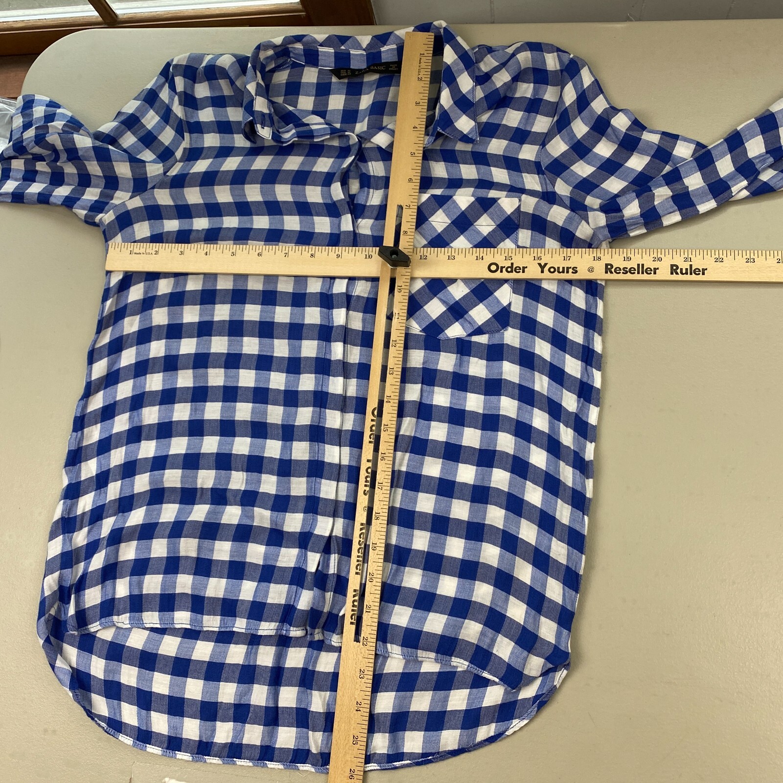 Zara Basic Top Medium Womens Buffalo Plaid Button… - image 8