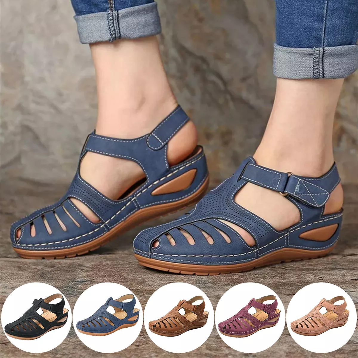 Women Orthopedic Sandals Comfy Toe Summer Slipper Flat Shoes US | eBay