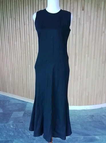 Witchery Black Linen Fishtail Mermaid Dress 8 - Picture 2 of 7