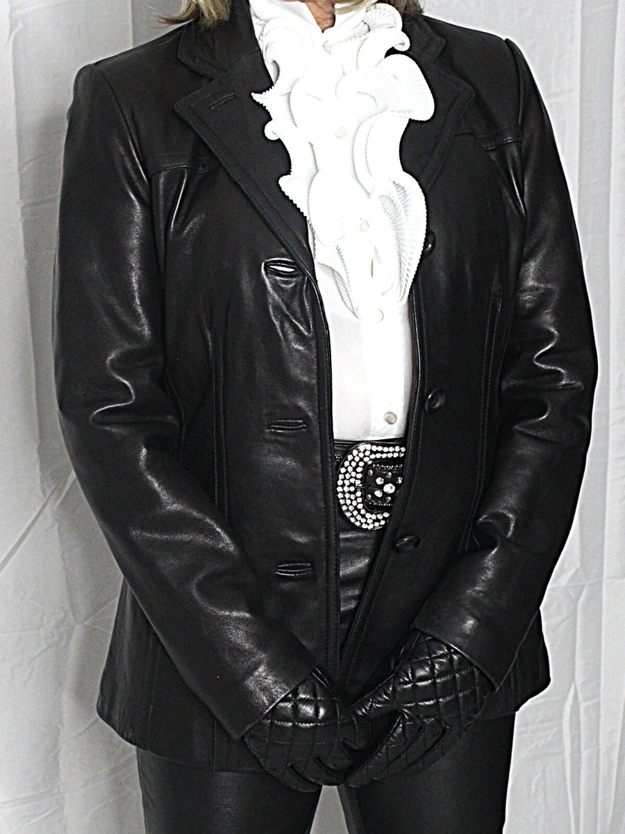 Womens Leather Blazer Jacket Black S-M SOFT Lambskin Vintage