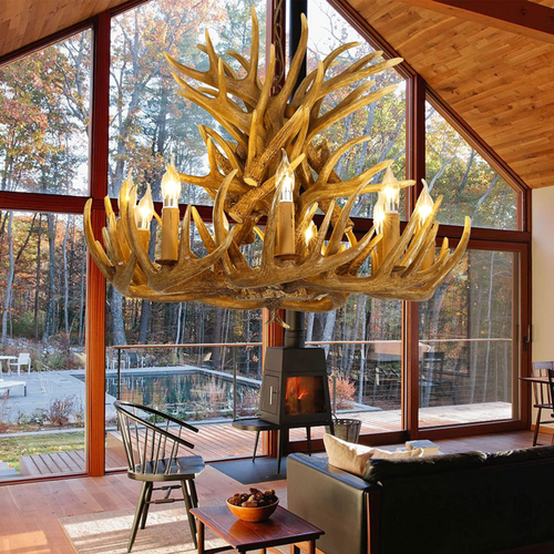 Antler Chandelier, 9 Lights Double Layer Resin Antler Chandelier Lighting, Large - Picture 2 of 7