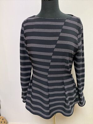 Jasper Conran Tunic Top UK12/EU40 Navy and White Long Sleeve Pleat Detail Belt