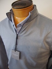 Hickey Freeman Performance Fabric Navy Micro-stripe 1/4 Zip Sweater NWT S 125