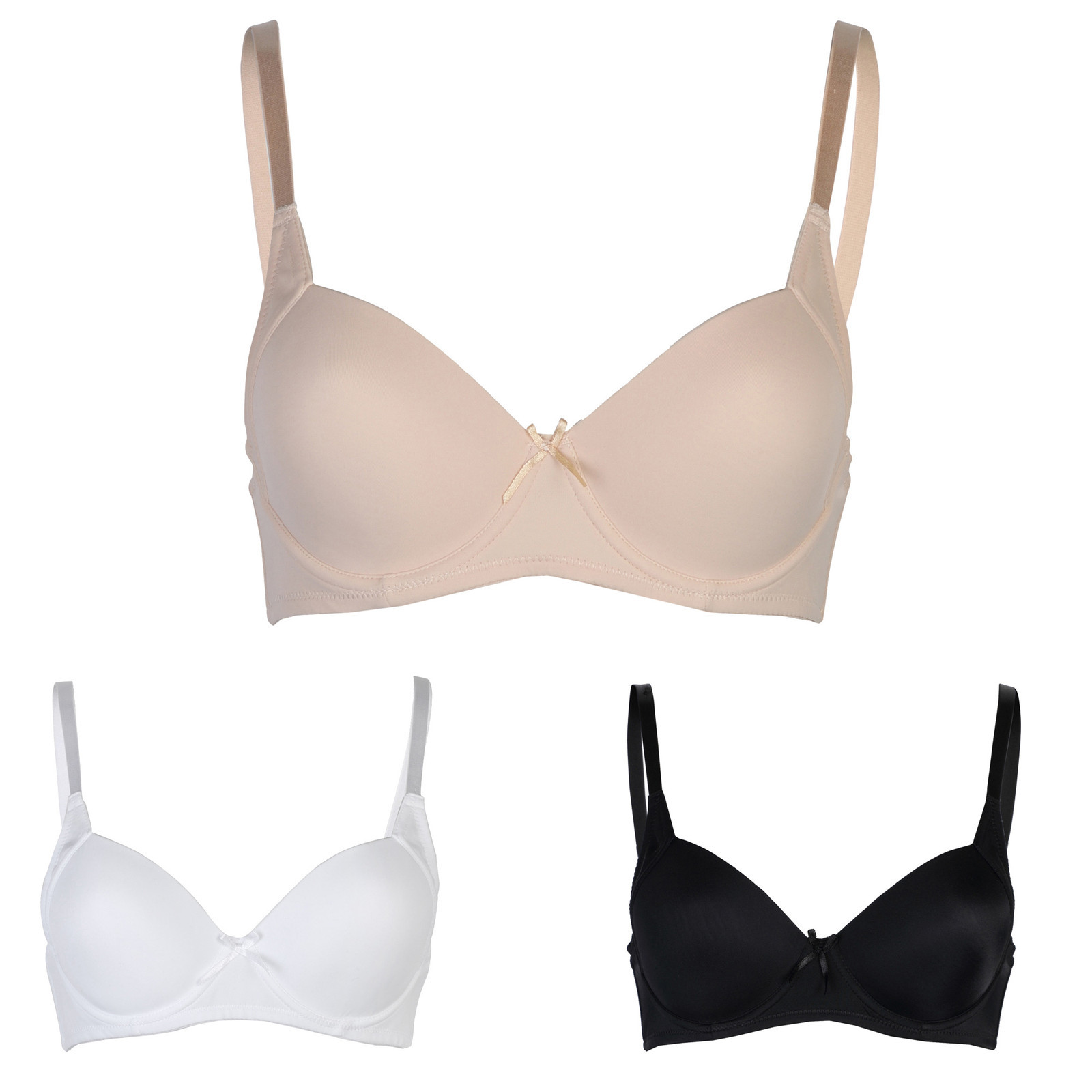 Passionelle® Pack of 3, Womens Designer Seamless T-Shirt Bras, Various ...