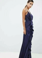 FORMAL DRESS SATIN NAVY LONG DRESS XXS (4) C/MEO Collective NEW RRP $205